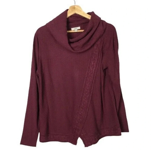 Croft & Barrow Sweaters - Croft & Barrow Maroon Burgundy Red Cowl Neck Cable Knit Pullover Sweater L